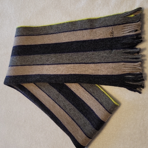 Paul Smith fringed striped scarf grey neon yellow - Picture 7 of 8